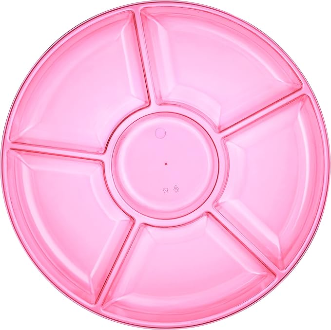 Plasticpro 6 Sectional Round Plastic Serving Tray/Platters Pink Pack of 8