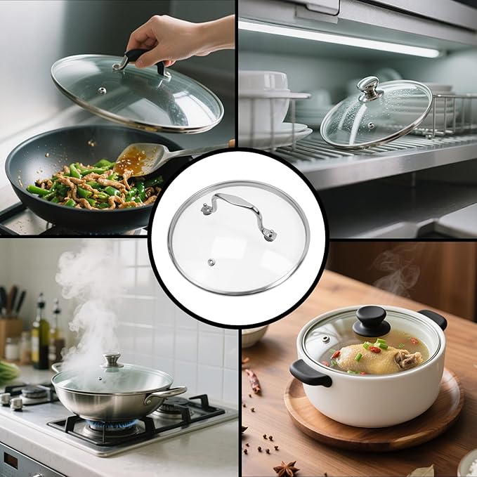 HEVSTIL 9-Inch Tempered Glass Lid – Heat Resistant to 220°C, Dishwasher Safe – Steam Vent & Cool-Touch Handle – Universal Fit for Pots, Pans & Skillets (Fits 8" Rim)
