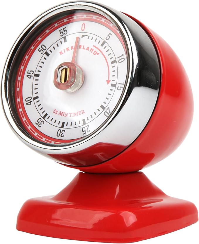 Kikkerland Vintage Streamline Timer – Retro Decor for Home & Kitchen – Windup Timekeeper in Red