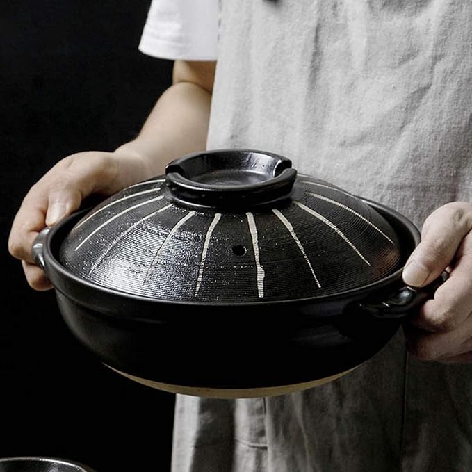 Round Casserole Dish Heat-Resistant Ceramic Casserole With Lid Soup Pot With Soup Pot Oil-Free Saucepan Japanese Donabe Hot Pot With Brushstroke Saucepan With Slow Stew W,A-1.7L