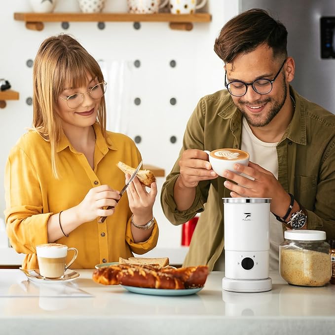 Electric Milk Frother and Steamer - 4-in-1 Automatic Coffee Steamer Frother with 10.5OZ (300ML) Capacity, Warm and Cold Foam Maker for Coffee, Latte, Cappuccino, Macchiato, and Hot Chocolate (White)