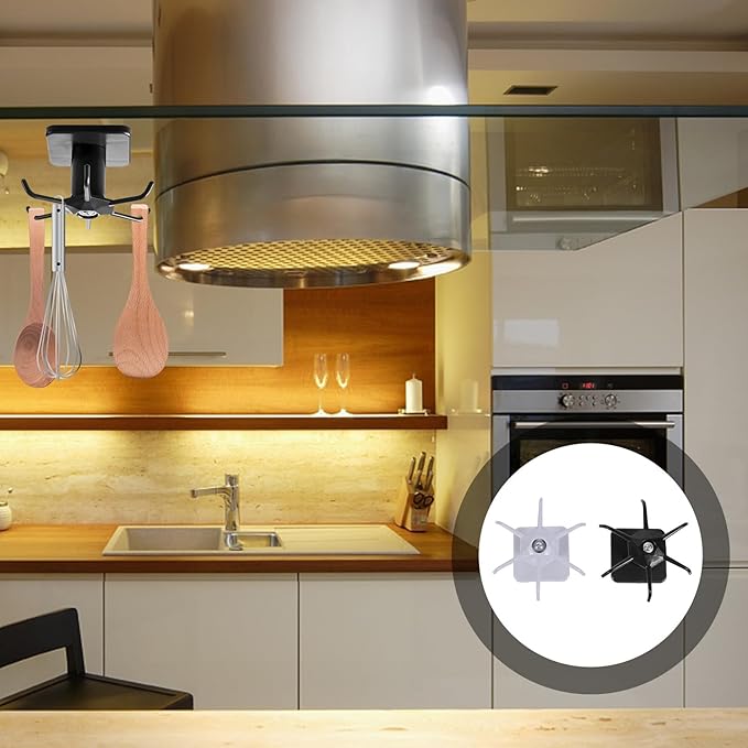 Beaupretty Punchless Kitchen Utensil Hooks Set, 2pcs Spatula and Spoon Wall Organizer Hooks, Black and Gray-White, Self-Adhesive Storage Holder for Kitchen Wall Mount
