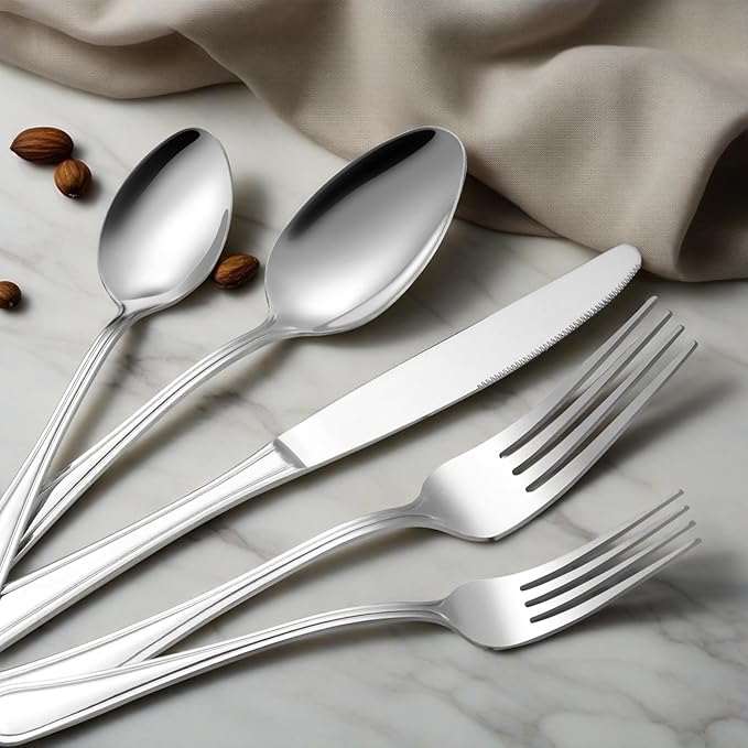 Hunnycook 60-Piece Silverware Set - Silverware Set for 12, Stainless Steel Flatware Set with Forks, Knives & Spoons, Mirror Polished Cutlery Set, Dishwasher Safe