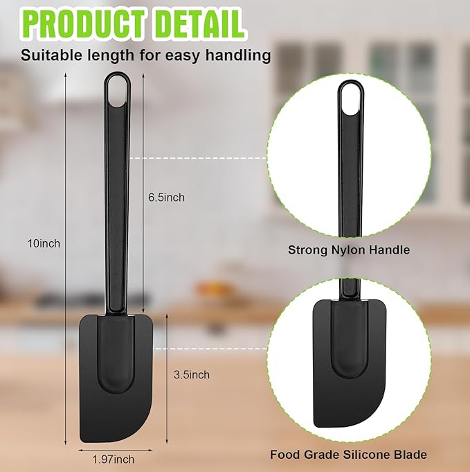Meekoo 5 Pieces 10 Inch Rubber Spatula, 500°f High Heat Resistant Silicone Spatula Commercial Food Grade for Kitchen Cooking Baking Dishwasher Safe(Black)