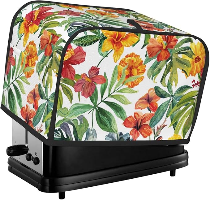 Tropical Flowers Toaster Cover 2 Slice, Cute Rural Bread Machine Cover, Washable Dust-Proof Cover for Kitchen Small Appliance Cover,with Top Handle
