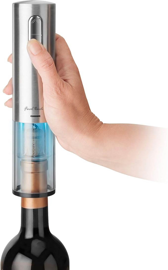 Final Touch Electric Corkscrew with Lithium-Ion Battery | Easy Cork Removal, USB Charging, LED Lights | Stainless Steel Wine Opener for Home and Parties (WO3032)