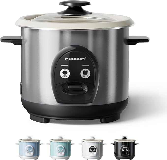 3-Cup Uncooked Rice Cooker Small - Ceramic Coating Non-Toxic Inner Pot, One-Touch Multifunction for Rice/Sauté/Yogurt, Dishwasher Safe, 1-3 People Size, Stainless Steel
