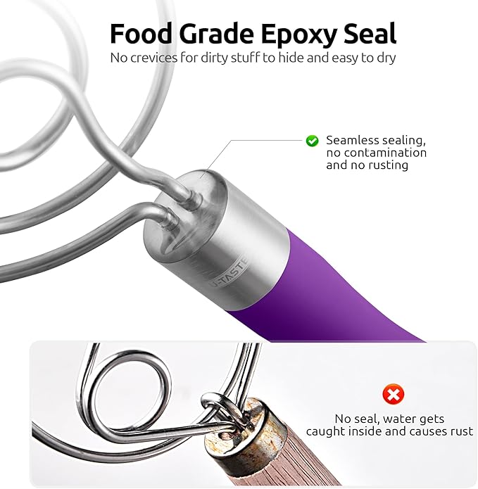 U-Taste 18/8 Stainless Steel Measuring Cups and Spoons Set of 10 and 12.6in Stainless Steel Danish Dough Whisk (Purple)