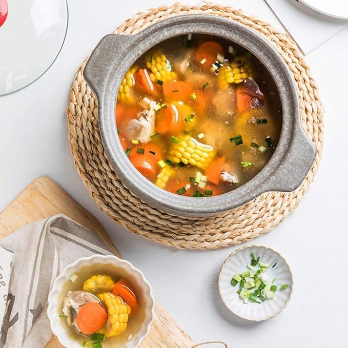 Casserole Home Not-Stick Stcasserole Dish with Glass Lid,Round Ceramic Casserole,Heat-Resistant Slow Stew Pot,Nutrition Clay Stockpot Soup Pot Open Fi