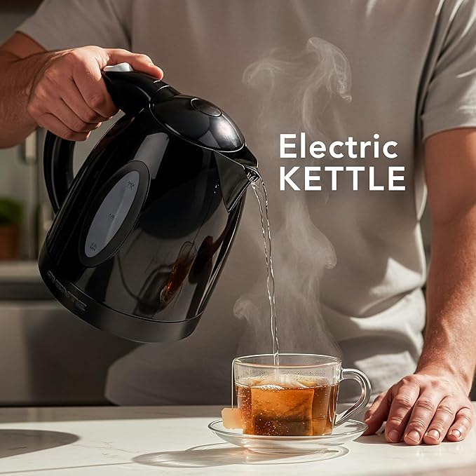 OVENTE Electric Kettle, 1.7L Fast Boiling Water Heater for Coffee or Tea, BPA Free with Water Level Gauge, Auto Shut-Off, Boil-Dry Protection, Indicator Light and Removable Filter, Black KP72B