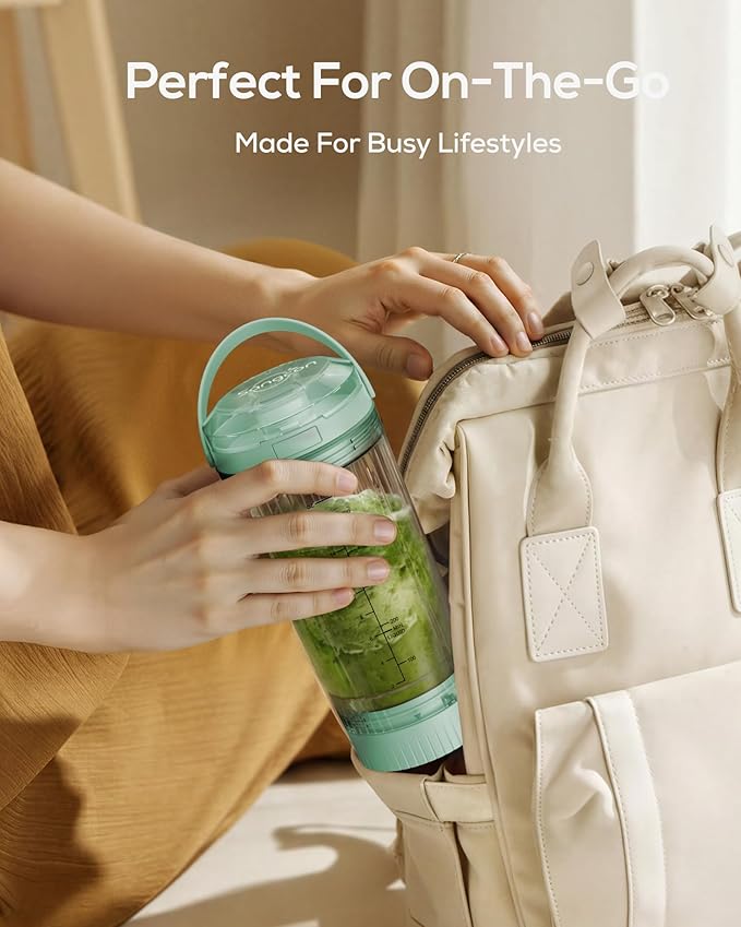 Sangcon Personal Portable Blender for Shakes & Smoothies, 6000mAh Cordless USB-C Rechargeable Blender with 2 Blend Modes, Leakproof Travel Lid, Dishwasher Safe, Ideal for Gym Office Kitchen, BPA-Free
