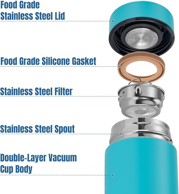 PARACITY Insulated Water Bottle, 15 oz Stainless Steel Water Bottles for Double Wall Vacuum Hot Drinks, Metal Water Bottle Keeps Hot for 12 Hrs, Cold for 24 Hrs, for Coffee, Tea (light blue)