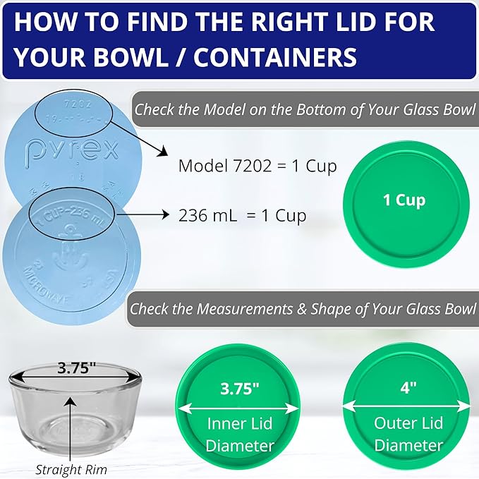 1, 2, 4 & 7 Cup Round & 3, 6, 11 Cup Rectangle Replacement Lids/Covers for Pyrex, Anchor Hocking & KlareWare Storage Bowls *Lids Only -Glass Container Not Included*, 14 Pack *2 of Each Size*