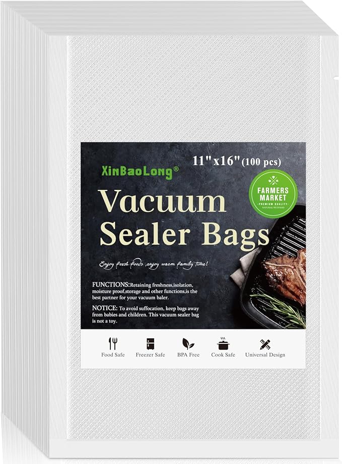 Vacuum Sealer Bags For Food - 100 Quart 11" x 16" - Commercial Grade BPA Free Bag - Durable Customized Size Food Vac Bags for Storage and Sous Vide Cooking - Puncture Prevention