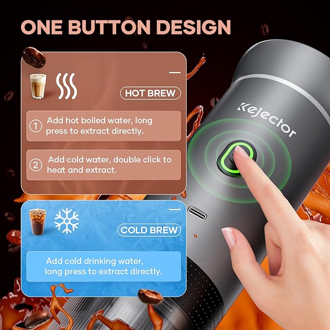 KEJECTOR Portable Coffee Maker Espresso Machine for Travel Nano Car Coffee Maker Compatible with Ground Coffee & NS Capsule for RV, Hiking Camping Office, Travel Espresso Maker Electric Coffee Machine