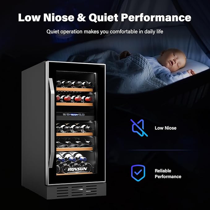 ROVSUN 26 Bottle Wine Fridge, Dual Zone Wine & Beverage Refrigerator w/Independent Temp & LED Control Panel, Built-in/Freestanding/Under Counter Wine Cooler Chiller for Red White Wine/Champagne/Beer