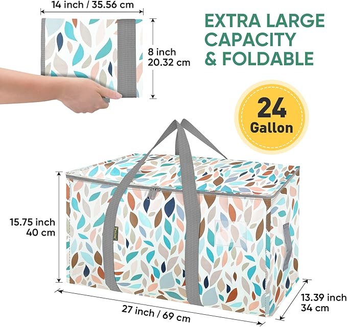 BALEINE 2-Pack Oversized Moving Bags with Reinforced Handles, Heavy-Duty Storage Tote for Clothes, Moving Supplies (Mosaic, 2-Pack)