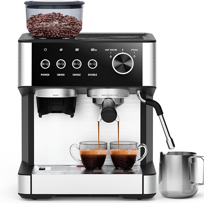 Kndko Espresso Machine, 20Bar Italian Pump & Commercial Steam Wand for Barista-Quality Coffee | Easy to Use with PID Control & Guided Tutorial | All-in-One Kit, Compact Stainless Steel Design