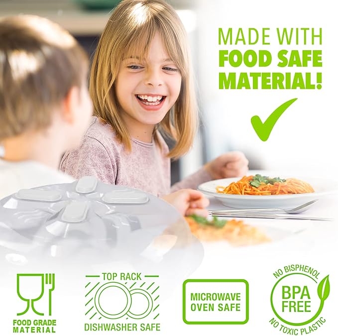 HOVER COVER Magnetic Splatter Cover, 12-Inch Clear BPA-Free Food Lid, Vented Plate Guard with Steam Vents, Anti-Splash Microwave Lid, Dishwasher Safe, Space-Saving Magnetic Storage - Ivory