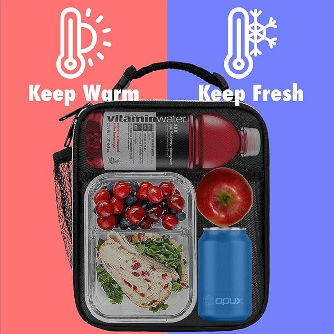 opux Premium Insulated Lunch Box, Soft School Lunch Bag for Kids Boys Girls, Leakproof Small Lunch Pail Men Women Work, Reusable Compact Cooler Tote Lunchbox for Office Adult, Black