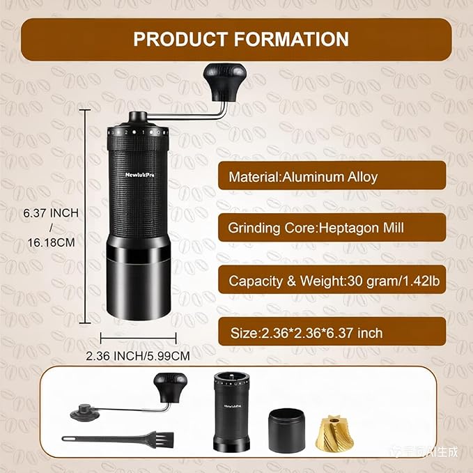M7 Pro Manual Coffee Grinder,Titanium Coating Conical Burr,Hand Coffee Grinder with External 72 Grinding Scales,All-round Hand Grinder for Pour Over Drip French Press Espresso (Black)