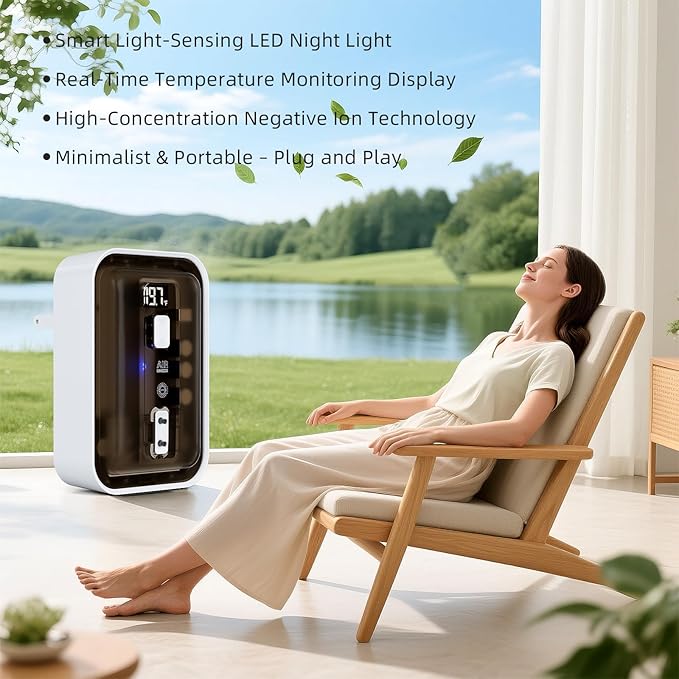 Plug-In Air Ionizers & Ionic Air Purifier — Negative Ion Generator, Ozone-Free Filterless Odor Eliminator, Pet & Litter Box Deodorizer, Quiet Bedroom/Kitchen/Bathroom Freshener with LED Light, Brown