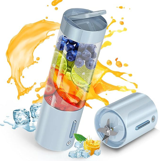 Portable Personal Blender for Fresh Juice, Shakes and Smoothies - 16 Oz Mini Small Blender Bottle Cup with 6 Blades, USB Rechargeable, BPA Free for Kitchen, Travel, Office, Gym