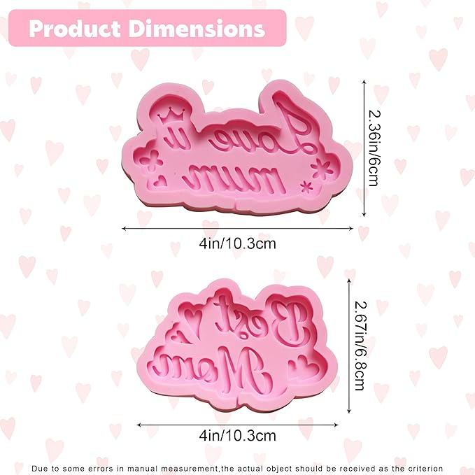 2Pcs Mothers Day Fondant Mold,Pink Love Mom Silicone Resin Mole Best Mom Chocolate Mold Silicone Molds Baking Tool for Candy Cake Polymer Clay Making,Mothers Day Birthday Gift Making Party Supplies