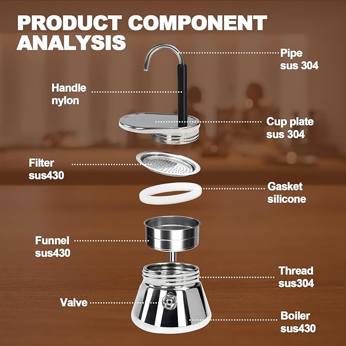 1 Cup Single Tube Moka Pot Stainless Steel Stovetop Espresso Maker Cafeteras Italian Percolator Espress Makers Capable Greca Mocha Coffee Machine for Induction Home 90ml 3oz