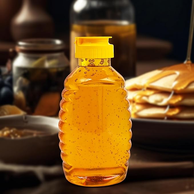 24 Pack honey bottles squeeze 16 oz,Refillable Food Grade Honey Container,Bottles With Leak Proof Flip-Top Caps,honey dispenser no drip,Suitable for storage and distribution.
