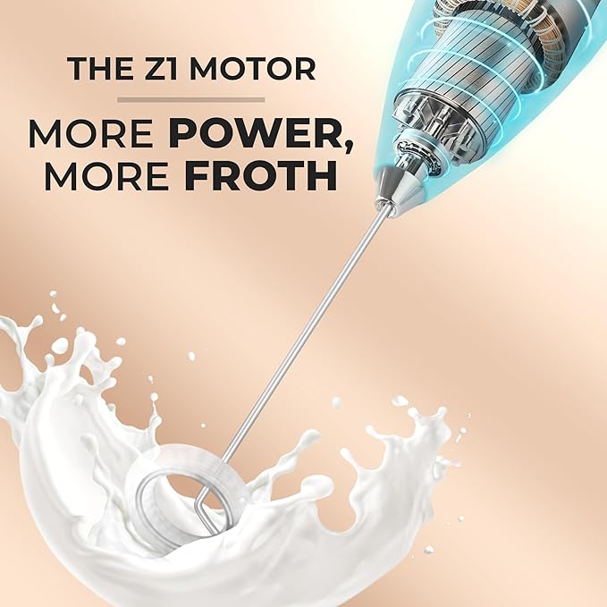 Zulay Kitchen Powerful Milk Frother Wand With 4 AA Duracell Batteries - Ultra Fast Handheld Drink Mixer - Electric Whisk Foam Maker for Coffee, Lattes, Cappuccino, Matcha & Creamer - Borealis