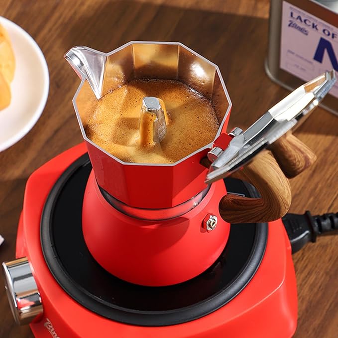 Coffee Pot, Moka Pot Italian Coffee Maker 6 cup/10 OZ Stovetop Espresso Maker for Gas or Electric Ceramic Stovetop Camping Manual Cuban Coffee Percolator for Cappuccino or Latte - Red