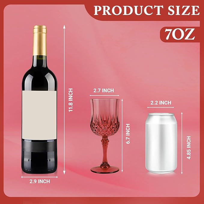 Plastic Wine Glasses, Plastic Goblets Vintage Style Cordial Unbreakable Drinking Glasses, Reusable Drinkware for Wedding Reception, Grand Event Party Supplies, Mother's Day (24, Burgundy)