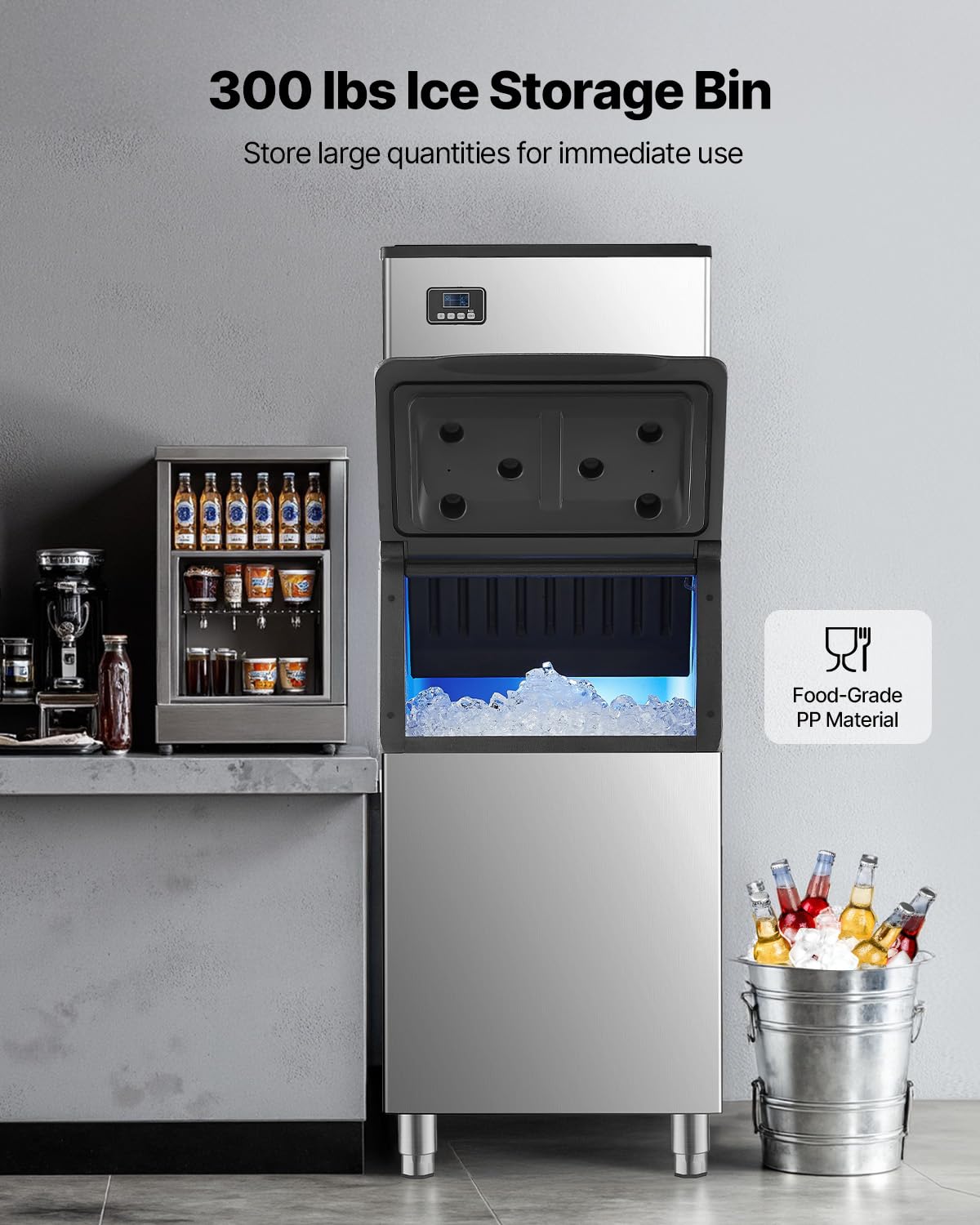 VEVOR Commercial Ice Maker Machine, 400LBS/24H Ice-Making Machine with 300LBS Large Storage Bin, Auto Self-Cleaning Ice Maker with Touchscreen for Bar Cafe Restaurant Business Commercial