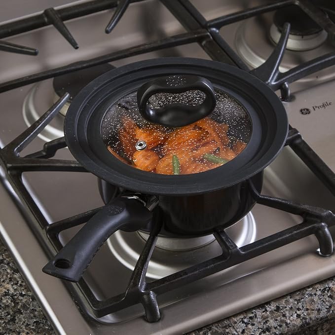 Ecolution Universal Lid for Pots and Pans, Fits 6-Inch to 8-Inch Cookware, Tempered Glass Replacement Lid with Heat Resistant Silicone Edge, Dishwasher Safe, Made without BPA, Small, Black