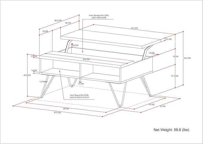 SIMPLIHOME Hunter Small Lift Top Coffee Table - 36 inch Wide Solid Mango Wood and Metal Industrial Cocktail Table in Natural, Living Room Table with Hidden Storage, 2 Cubbies, and Hairpin Legs