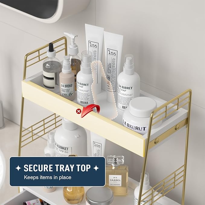 Bathroom Counter Organizer with Drawer, Slim 2-Tier Vanity Countertop Storage Shelf for Skincare, Toiletries & Small Essentials (White)