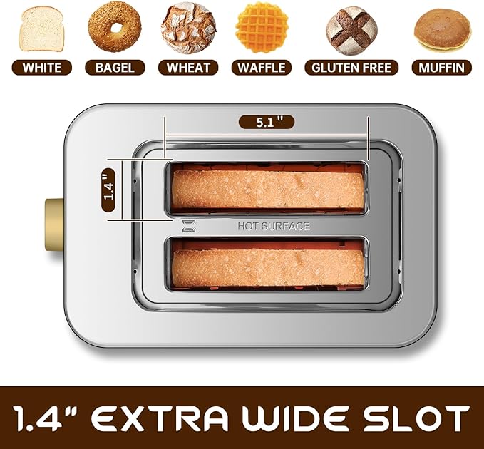 SEEDEEM Toaster 2 Slice, Touch Control Screen, Smart Stainless Toaster, 6 Shade Setting, 6 Bread Selection, Countdown, Removable Crumb Tray, 900W, Matte Black