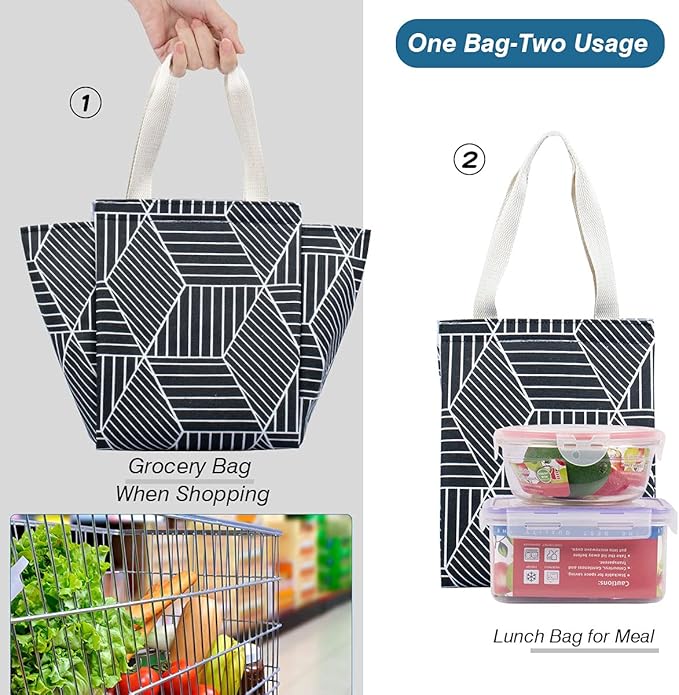iknoe Insulated Lunch Bag for Women & Adults, 9L Foldable Wide-Open Cooler Bag with Pockets, Leakproof & Portable, for Picnic, Office, Beach, Black Rhombus