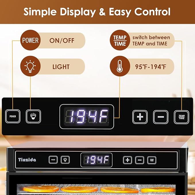 Food Dehydrator Machine For Jerky, Meat, Dog Treats, Herb, Vegetables, Fruit Dryer, 10 Stainless Steel Trays, 24H Timer, 194ºF Temperature Control, Safety Over-Heat Protection