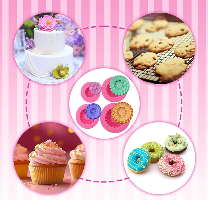 4 Pcs Fondant Molds, 3D Wheel Tire Mold Silicone Set for Cake Decorating, Realistic Tire Chocolate Candy Molds for Cupcake Topper, Polymer Clay, Baking & DIY Crafts