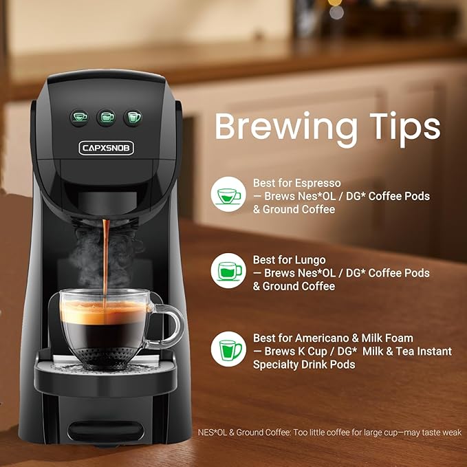 Warriors1 Mini Coffee Maker for Keurig K Cup, Espresso Machine for Nespresso Original, Dolce Gusto Pods, Ground Coffee, 20 Bar Coffee Machine fits kitchens, apartments, dorms, RVs, 28 oz Reservoir