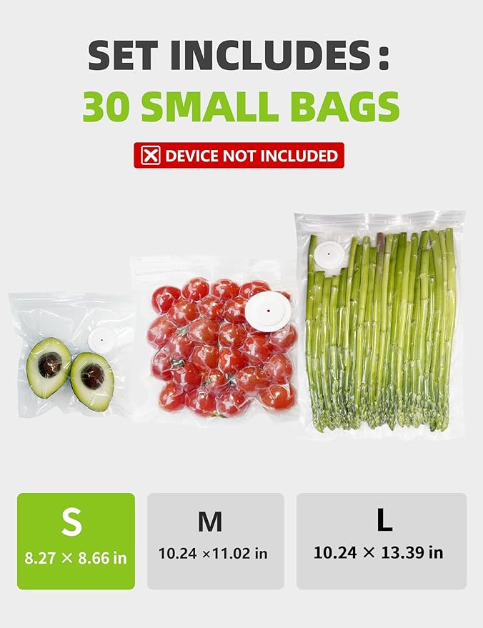 Vacuum Sealer Bags, Reusable Vacuum Zipper Bag, BPA Free Heavy Duty Vacuum Storage Bag for Food 15 Bags (15 Small Bags (8.27x 8.66 in))
