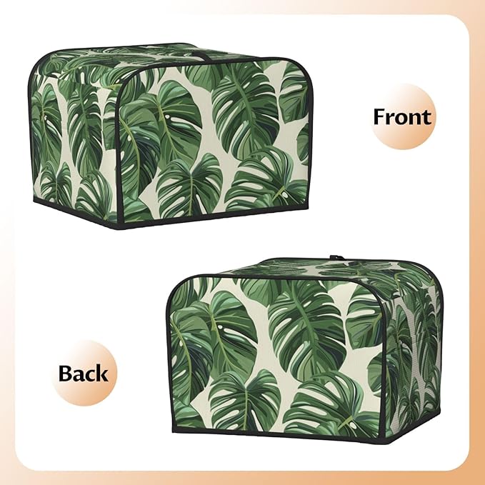 Tropical Monstera Leaf Covers for 4 Slice Toasters,Cute Country Bread Machine Cover with Handle,Washable Stain Resistant Kitchen Small Appliance Cover Dining Decor
