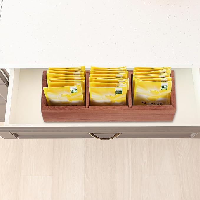 uxcell Tea Bag Organizer, 8 Compartments Pine Wood Tea Box with Handle, Tea Storage Organizer Holder for Tea Bags, Beverage Supplies Sugar Packet, Black