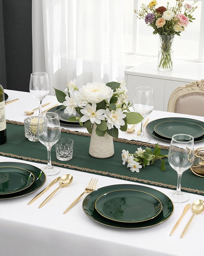 PULOTE 60PCS Green Plastic Plates - Heavy Duty Green Disposable Include 30 Each (10 inch Dinner & 7 inch Dessert) Plates, Ideal for Party & Christmas