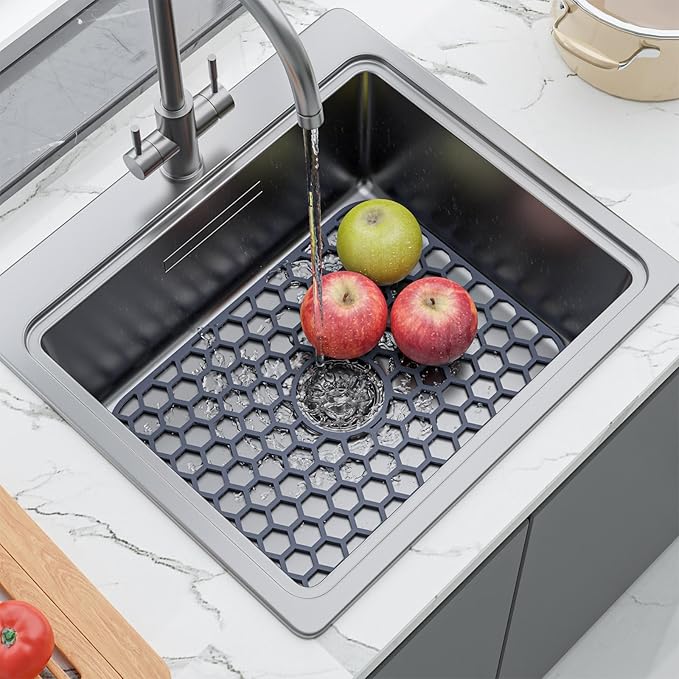Bestjing Silicone Sink Protectors for Kitchen Sink with Center Drain - 16.2"x12.5" Kitchen Accessory, Non-Slip Heat Resistant Sink Mat for Bottom of Farmhouse Porcelain Stainless Steel Sink