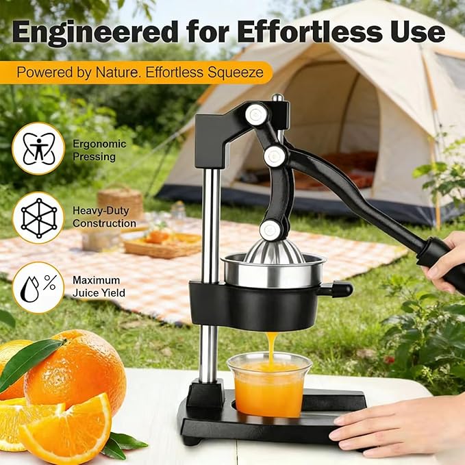 Cast Iron Manual Citrus Juicer Hand Press, Heavy-Duty Commercial Grade, Stainless Steel Lemon Orange Squeezer Effortless, Stable, Easy Clean for Home, Bar, Commercial Use