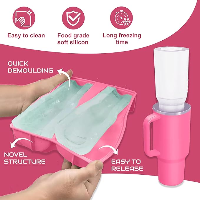 Ice Mold for 40oz Tumbler Cup – Hollow Cylinder Silicone Ice Cube Tray, Easy Fill & Release Ice Mold for Freezer, BPA-Free, Compatible with Stanley 40oz, Whiskey & Cocktail (Pink)