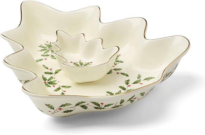 Lenox 898187 Holiday Tree Chip & Dip Set, Christmas Dishes, Festive Serveware
